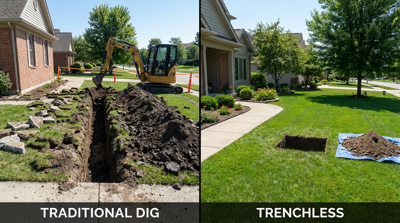 Trenchless sewer repair with minimal yard damage versus traditional excavation in Troy, MO